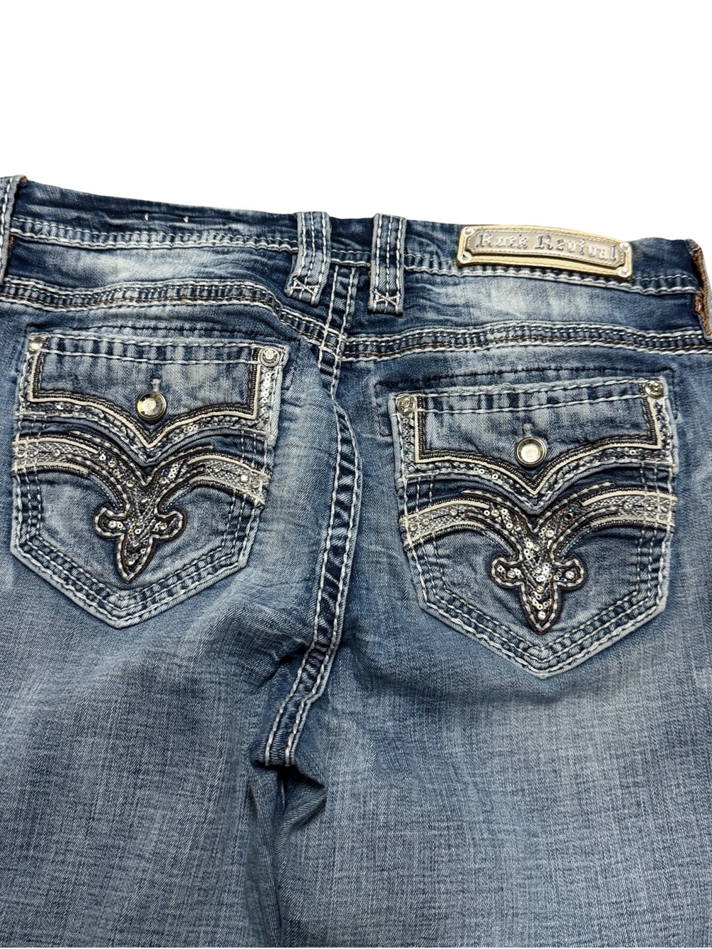 Women’s Y2K Rock Revival Vien Easy Straight Blue Denim Jeans Size 31